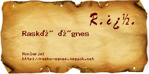 Raskó Ágnes névjegykártya